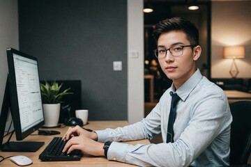 portrait of programmer, photo of employee at the workplace