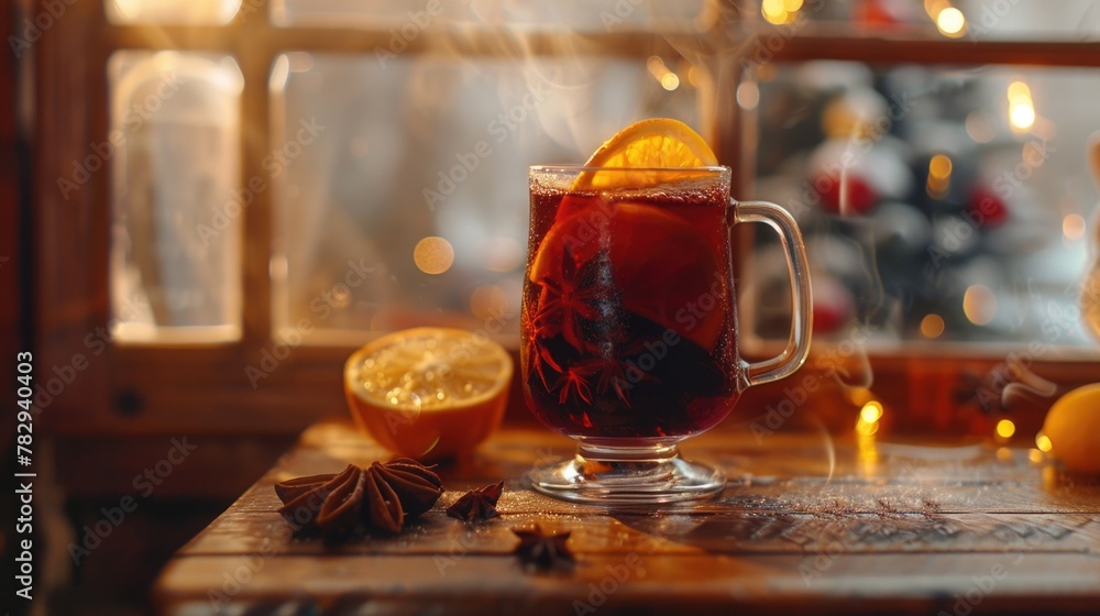 Aufkleber a refreshing glass of tea with a slice of orange on top. perfect for beverage concepts