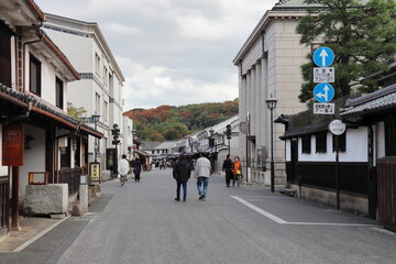 白壁と古い建物の町並み保存地区