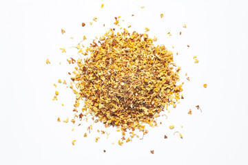 Pile of Chinese osmanthus tea on white background, Top view