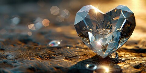 A heart shaped diamond resting on a table. Perfect for jewelry or romance concepts - obrazy, fototapety, plakaty