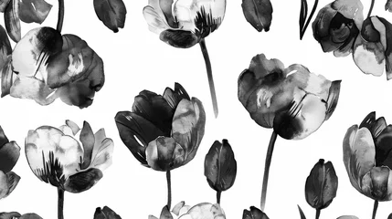Fotobehang india ink of seamless pattern Tulip © THINNAKORN