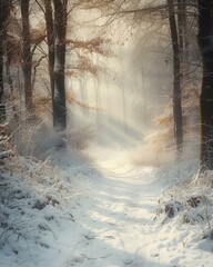 Zimowa sceneria na leśnej drodze
