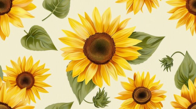 minimalism art style of seamless pattern sunflower