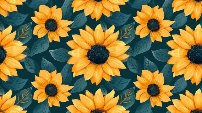 minimalism art style of seamless pattern sunflower