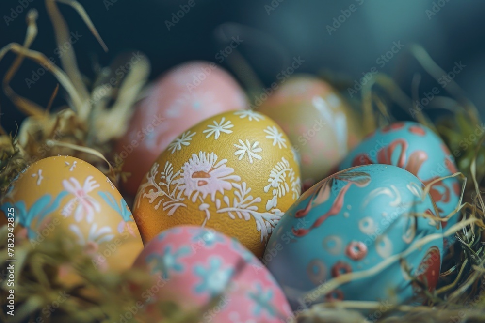 Aufkleber close up of eggs in a nest, suitable for various projects