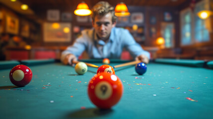 Pool table, inviting atmosphere for exciting games.