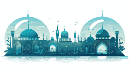 An underwater city with glass domes and underwater  - obrazy, fototapety, plakaty