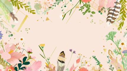 Springtime Floral and Feather Background for Creative Design