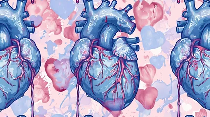 Deurstickers tattoo of seamless pattern color of Bleeding heart is light blue,dark blue,white and pink © THINNAKORN