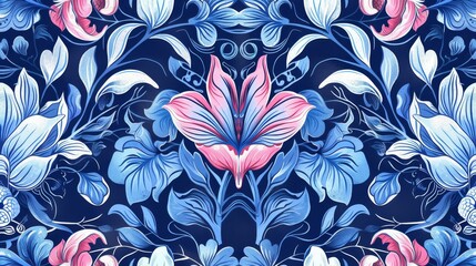 tattoo of seamless pattern color of Bleeding heart is light blue,dark blue,white and pink - obrazy, fototapety, plakaty