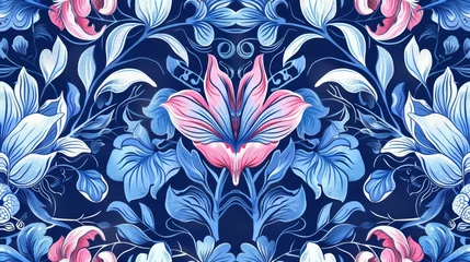 Deurstickers tattoo of seamless pattern color of Bleeding heart is light blue,dark blue,white and pink © THINNAKORN