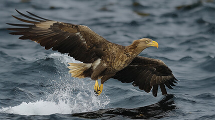 Bald Eagle Soaring Above Water in Nature's Sky