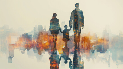 Within the area with a white background, the Double Exposure of the person, family, woman reflects a joyful expression. A livable world happy girls concept. - Powered by Adobe
