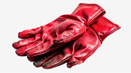 A pair of red leather gloves on a white surface. Perfect for fashion and accessory concepts