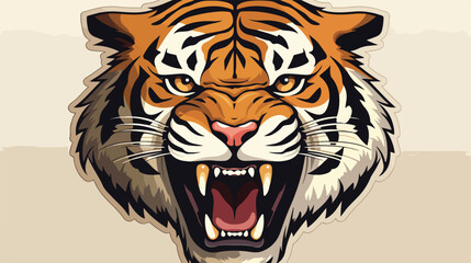 Angry Tiger Sticker Vector Design flat vector isolated on white background 