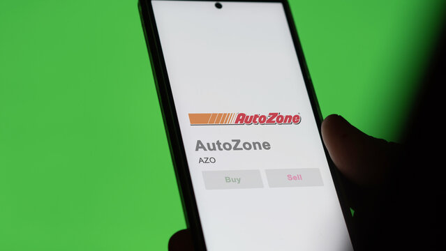 April 09th 2024 , Memphis, Tennessee. Close up on logo of AutoZone on the screen of an exchange. AutoZone price stocks, $AZO on a device.
