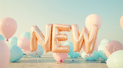 New Beginnings Celebration with Golden Balloons and Pastel Sky