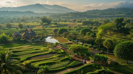 park in the Chiang Rai countryside is a family-friendly attraction and makes for a pleasant way to spend a morning or afternoon. - obrazy, fototapety, plakaty