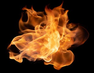 Isolated flames flicker on a pitch-black canvas, their fiery texture forming an abstract and...