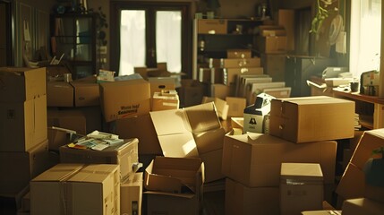 AI generated illustration of room full of multiple boxes ready for packing