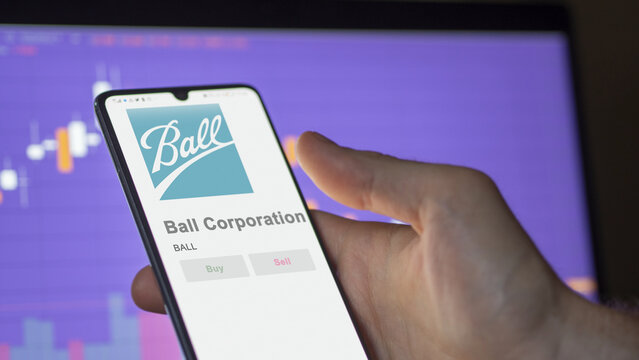 April 09th 2024 , Broomfield, Colorado. Close up on logo of Ball Corporation on the screen of an exchange. Ball Corporation price stocks, $BALL on a device.