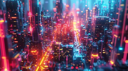 Fototapeta na wymiar A concept for a metaverse city and a cyberpunk world in 3D