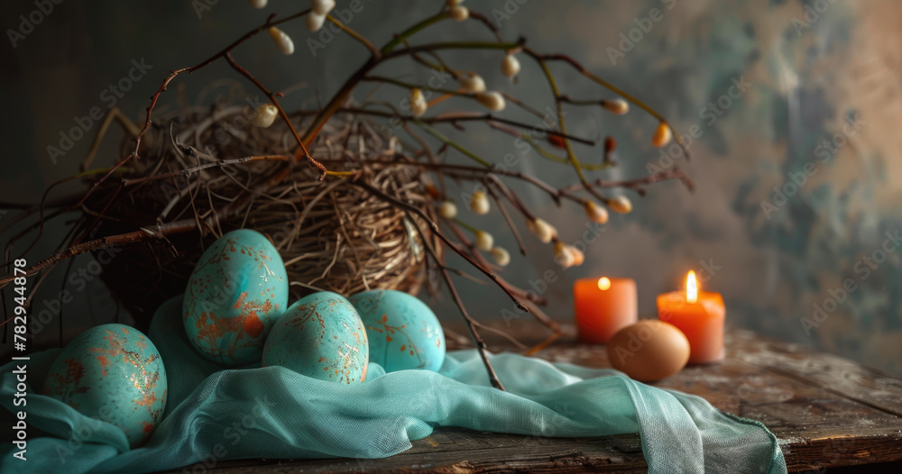 Poster fresh eggs displayed on a rustic wooden table. ideal for food and agriculture concepts