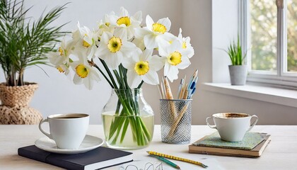 Fresh Perspective: Home Office with Bright Daffodils