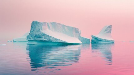 Pastel Sunset Over Serene Iceberg Seascape