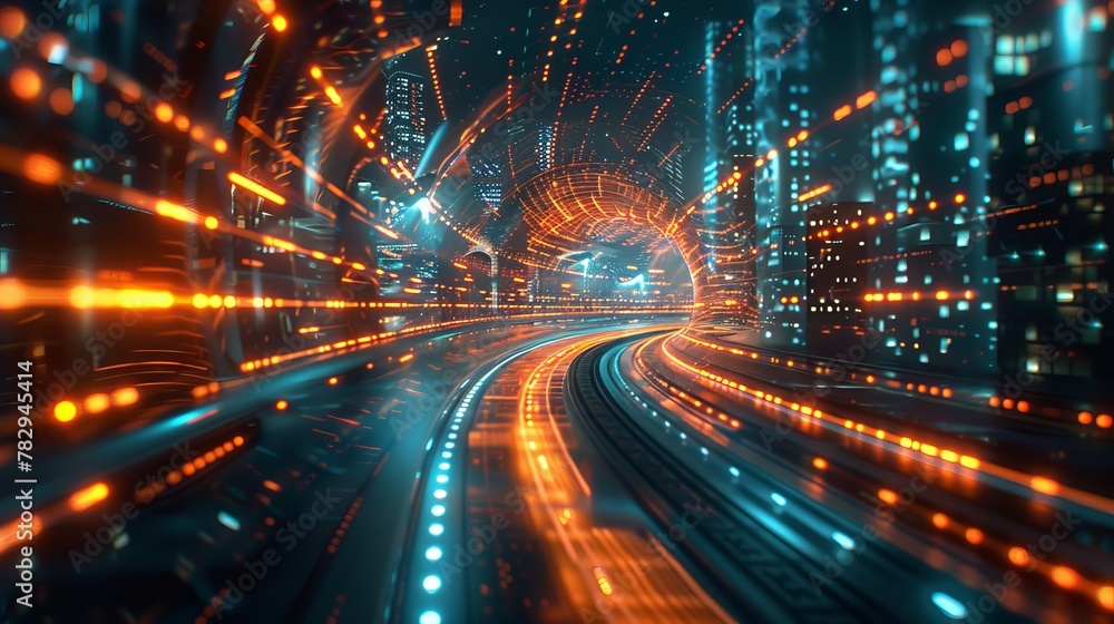 Poster The concept of next generation technology, fintech, big data, 5G fast network, machine learning is shown in this 3D render.