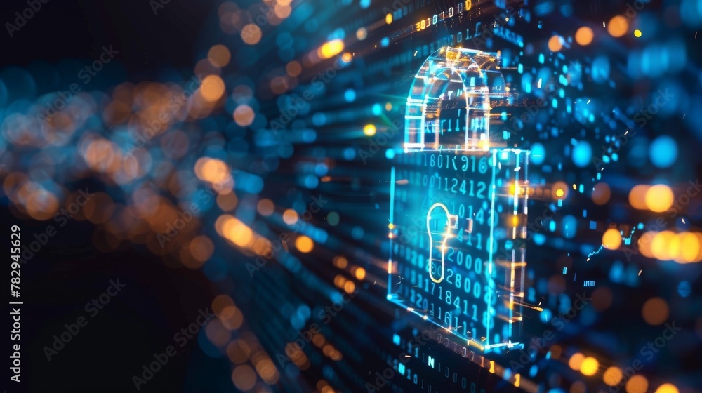 Fototapete Security icon with digital padlock. Network data protection technology virtual dashboard for cyber security. Authorized internet access against cyber attacks. Privacy business data concepts in cyber