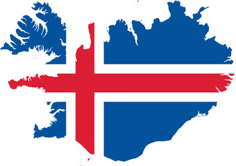 Icelandic flag inside Iceland map isolated