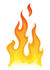 Fire flame icon. Cartoon heat wildfire or bonfire, burn power fiery. Power light energy silhouette. Campfire element in flat style. Isolated vector illustration