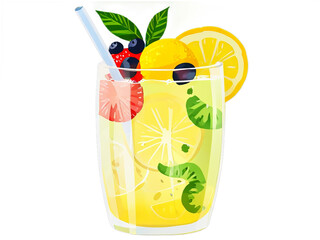 A transparent glass of natural lemonade made of tropical fruits with ice. PNG transparency. Isolated on transparent background. - obrazy, fototapety, plakaty