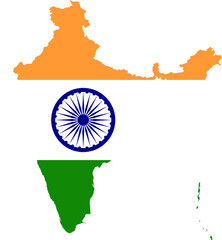 Indian flag inside India map isolated