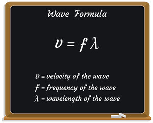 Wave Formula on a black chalkboard. School. Physics Formula. Vector illustration.