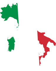 Italian flag inside Italy map isolated