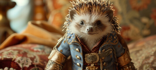Noble Hedgehog Dressed in Elaborate Historical Costume - obrazy, fototapety, plakaty