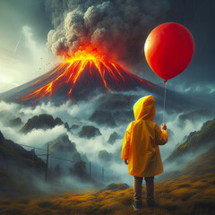 Curiosity and Coexistence: A Child and a Volcano - A Digital Art Exploration. generative AI
