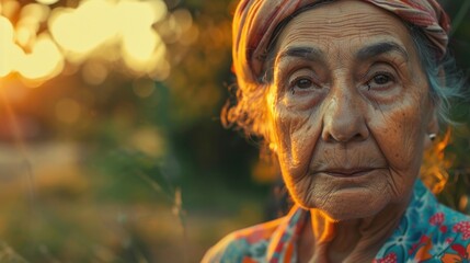 A portrait of an elderly woman wearing a turban, looking at the camera. Suitable for lifestyle and diversity concepts - obrazy, fototapety, plakaty