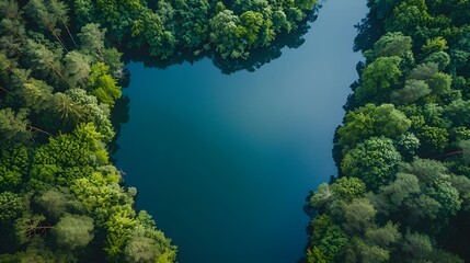 a heart - shaped body of water surrounded by green trees