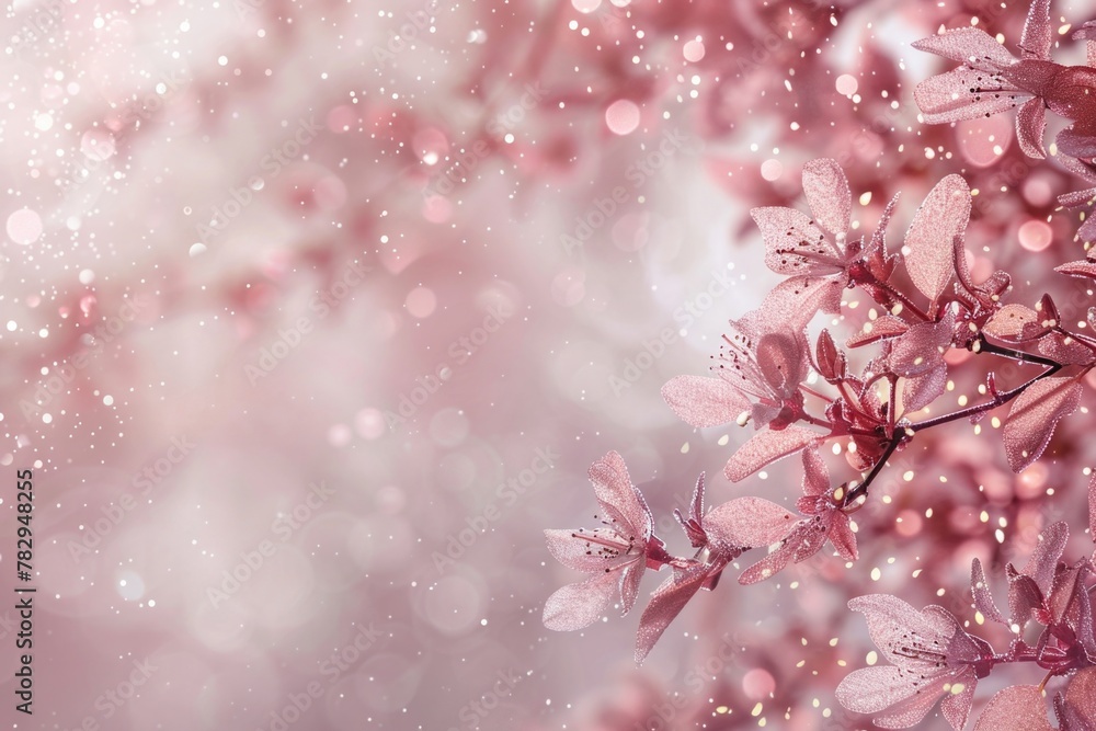Poster Close-up shot of a branch of a tree with pink flowers. Perfect for nature and springtime concepts
