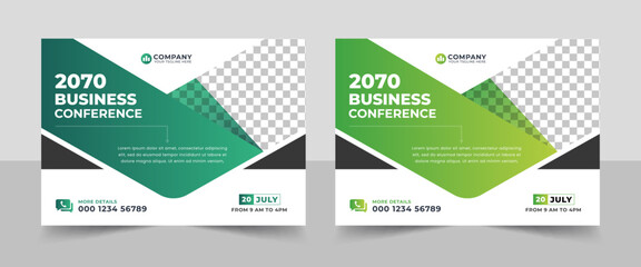 Corporate horizontal business conference flyer layout template in A4 size, Vector design