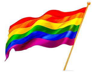 A rainbow flag waving on a stick. - obrazy, fototapety, plakaty
