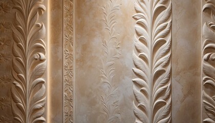 A close-up view of a textured wall with an embossed leaf pattern that exudes luxury and craftsmanship in interior design.. AI Generation