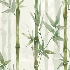 Fototapeta na wymiar Tranquil Bamboo Forest Watercolor Illustration