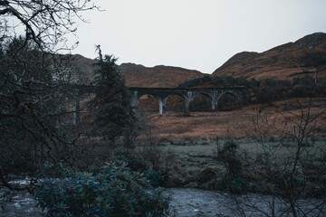 Beautiful view of the Glenfinnan Viaduct in Scotland.