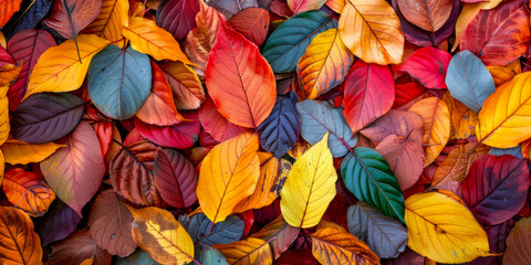 Fototapeta na wymiar Vibrant Autumn Leaves Mosaic in Full Spectrum Colors
