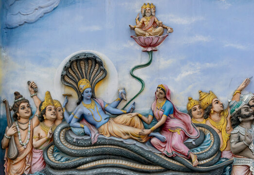 Beautiful Relief Sculpture of Lord Vishnu as Mohini avatar.